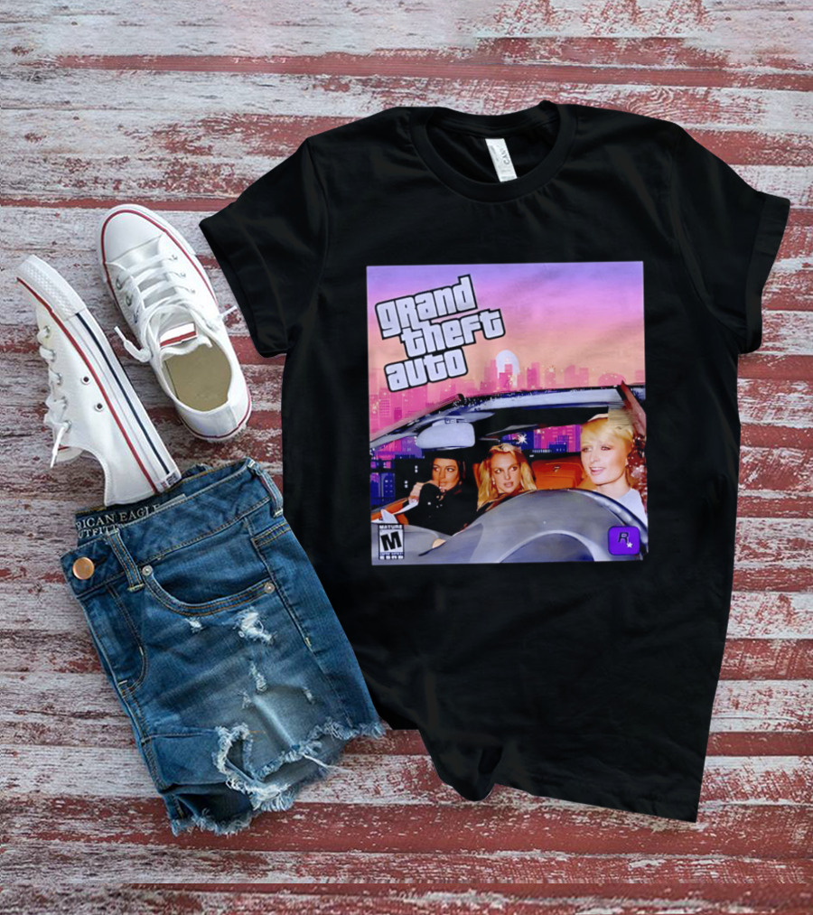 Grand Theft Auto Cover Paris And Britney Driving T-Shirt