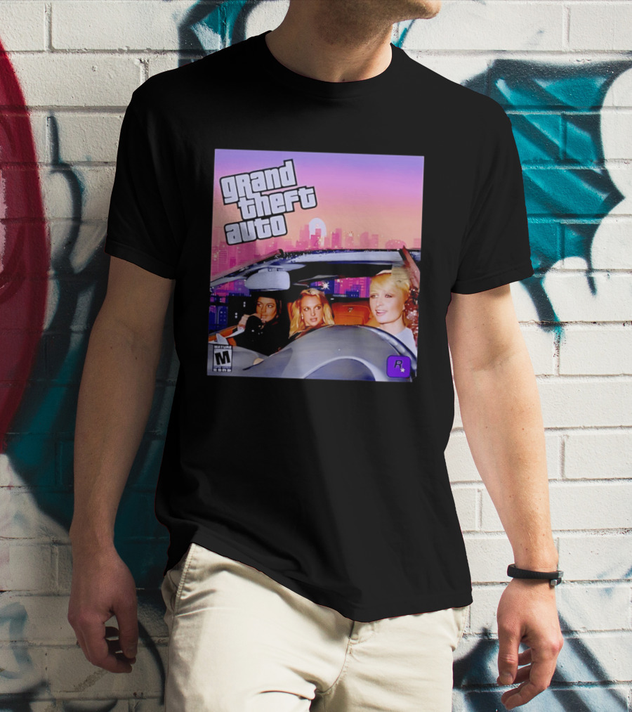 Grand Theft Auto Cover Paris And Britney Driving T-Shirt