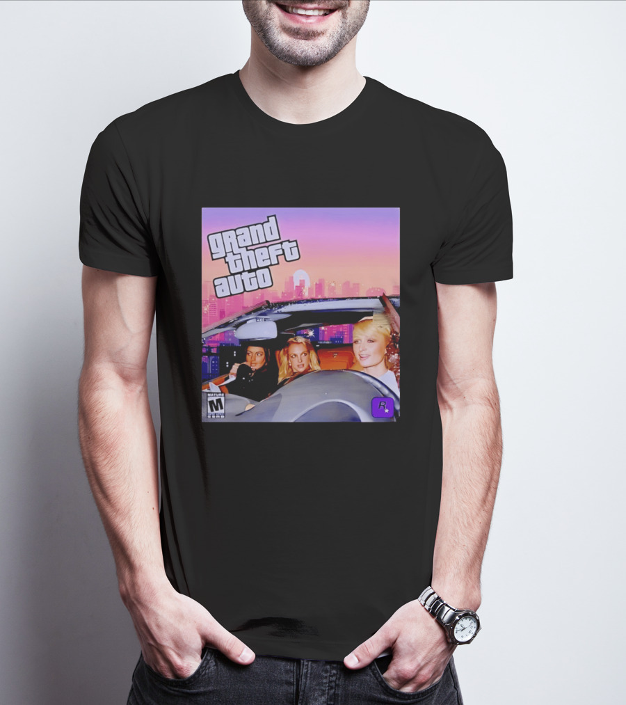 Grand Theft Auto Cover Paris And Britney Driving T-Shirt