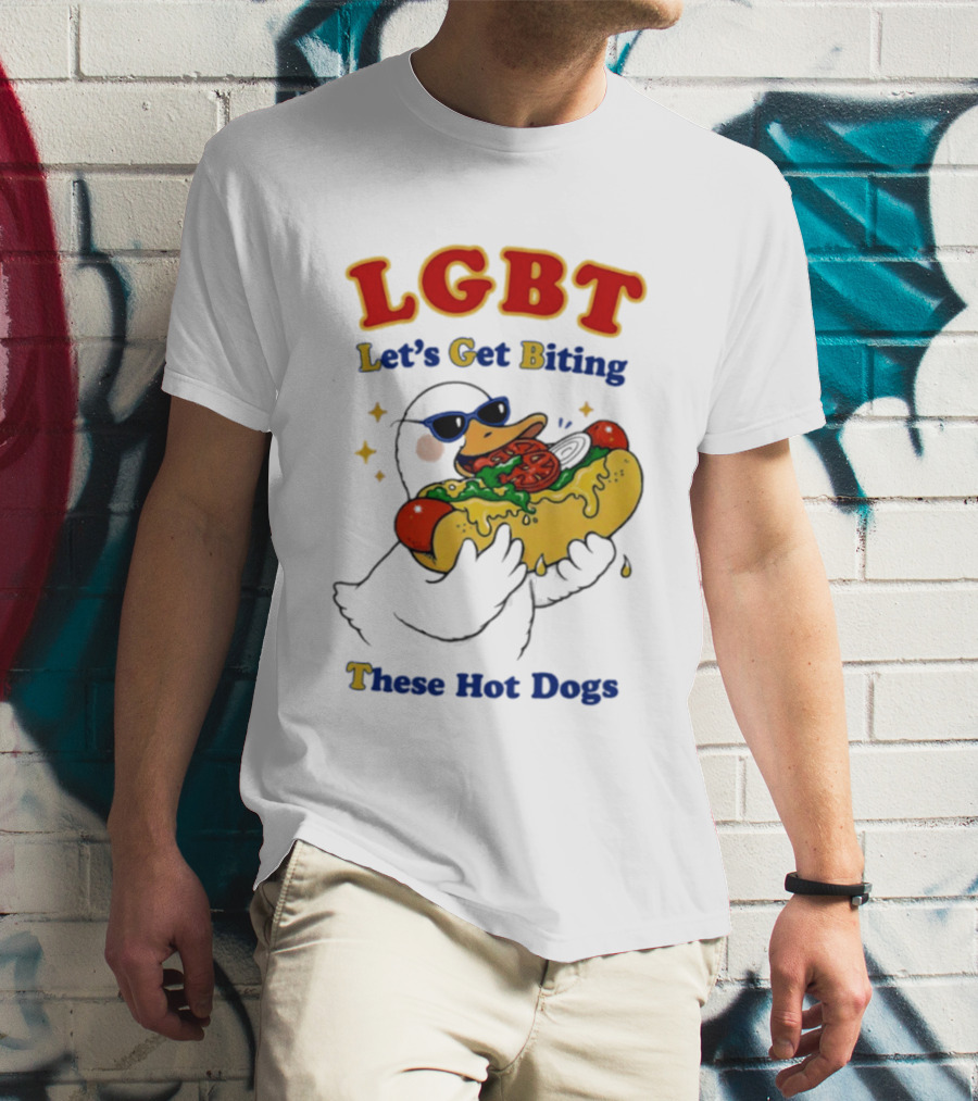 LGBT Goose Let's Get Biting These Hot Dogs Fun Pride Humor T-Shirt
