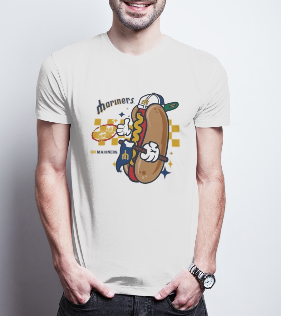 Mariners World Famous Hot Dog Mascot With Baseball T-Shirt