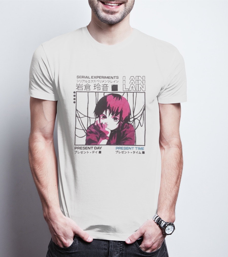Serial Experiments Lain Present Day Present Time Japanese Text Retro Aesthetic T-Shirt