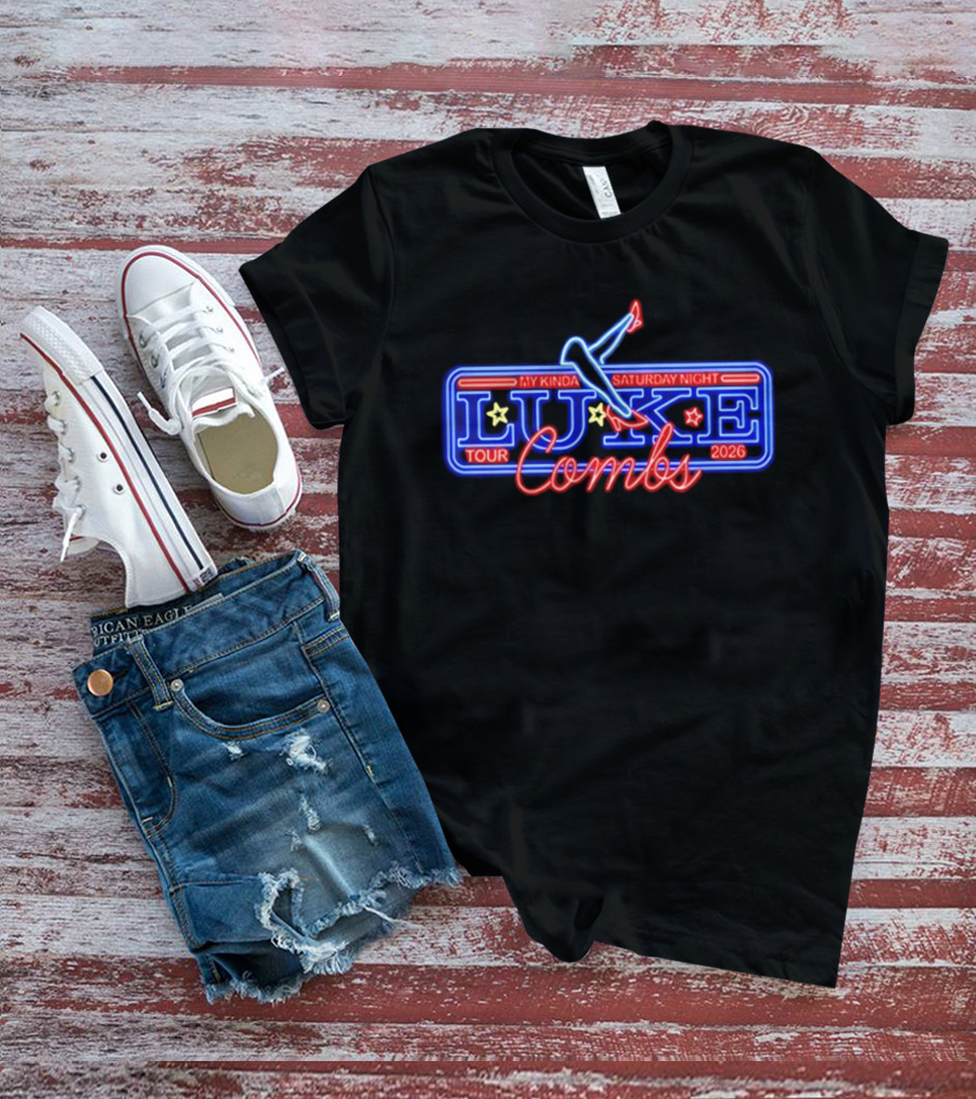 Luke Combs My Kinda Saturday Night Tour 2026 Neon Retro Star T-Shirt