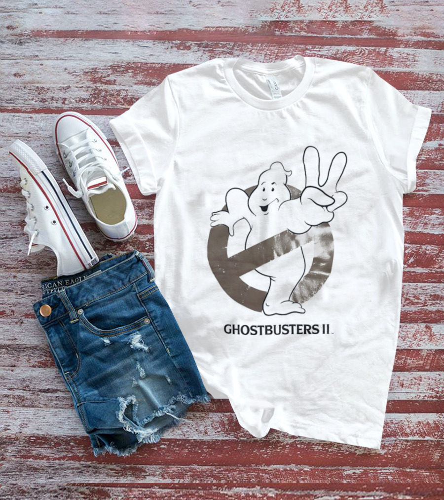 Ghostbusters II Classic Movie Logo With Peace Sign Ghost T-Shirt