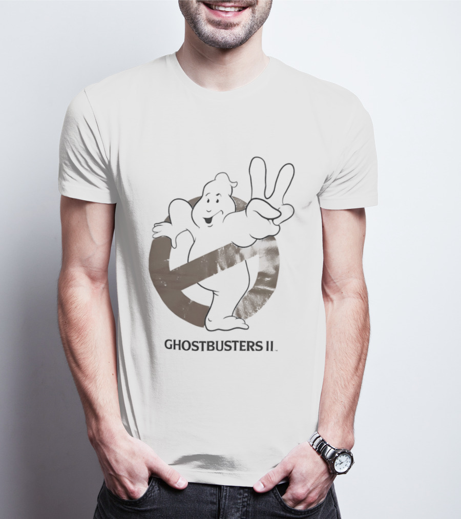Ghostbusters II Classic Movie Logo With Peace Sign Ghost T-Shirt