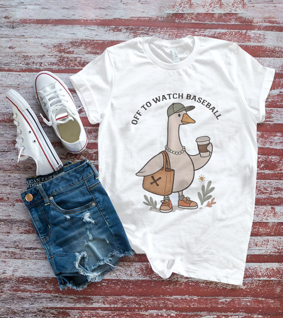Goose With Coffee And Bag Off To Baseball T-Shirt