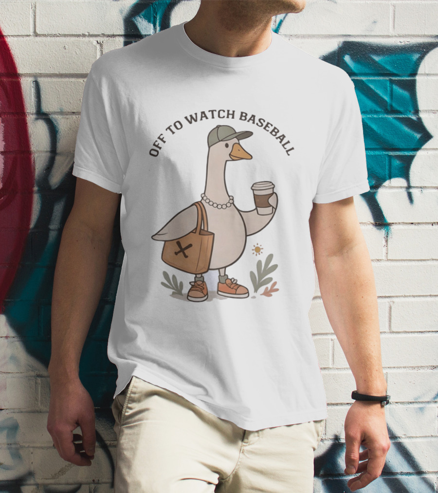 Goose With Coffee And Bag Off To Baseball T-Shirt