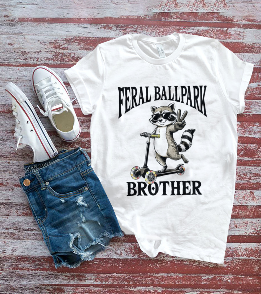 Feral Ballpark Brother Raccoon On Scooter With Peace Sign T-Shirt