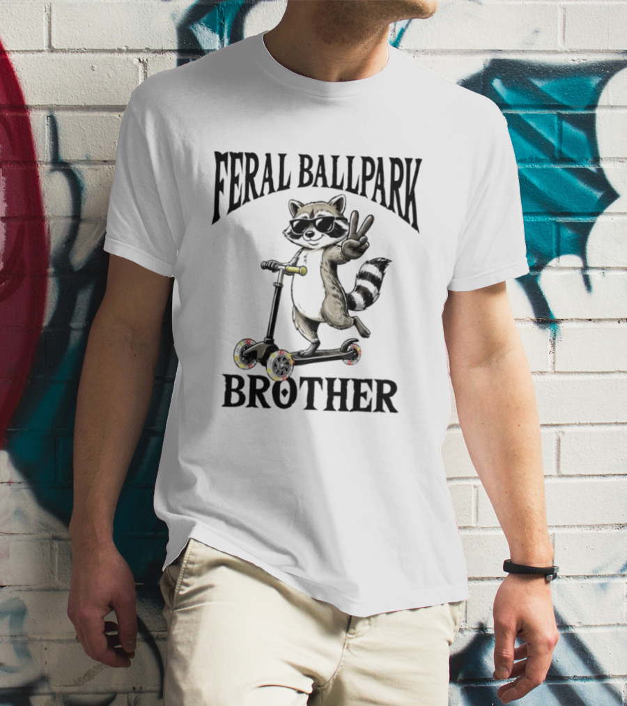 Feral Ballpark Brother Raccoon On Scooter With Peace Sign T-Shirt