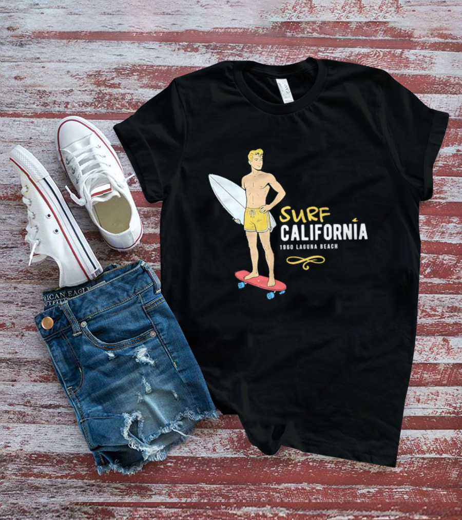 Surf California Laguna Beach Surfer Skateboard Vintage Vibes T-Shirt