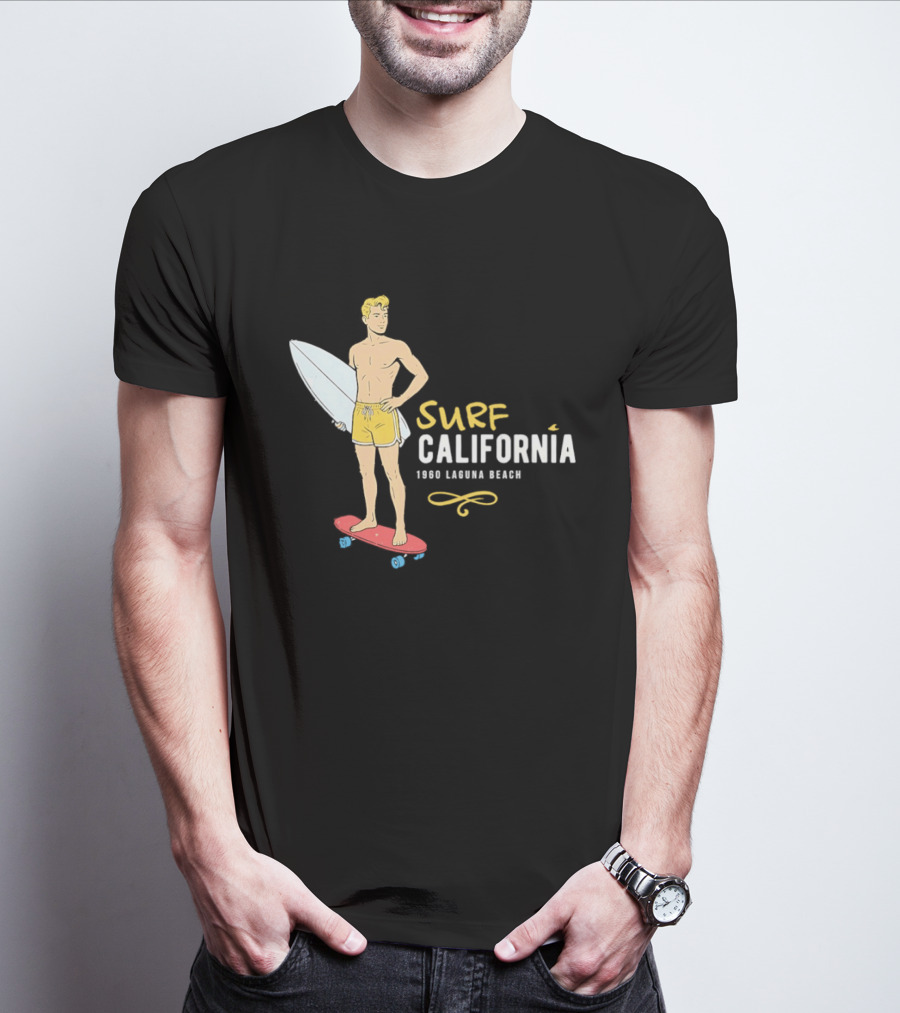Surf California Laguna Beach Surfer Skateboard Vintage Vibes T-Shirt