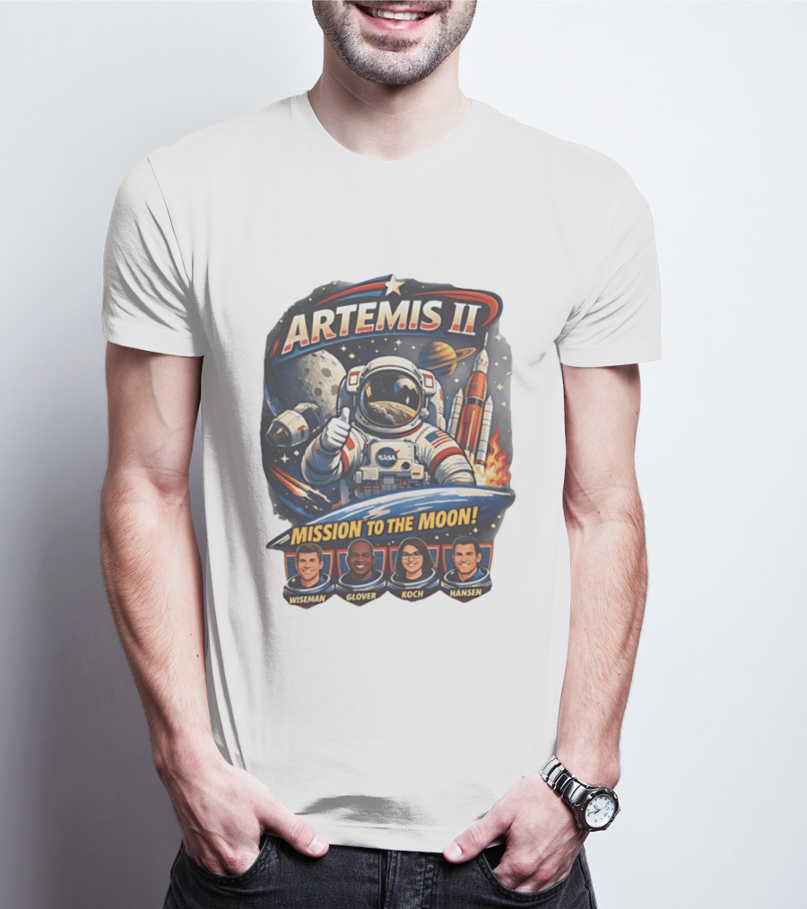 Artemis II NASA Astronauts Wiseman Glover Koch Hansen Lunar Mission T-Shirt