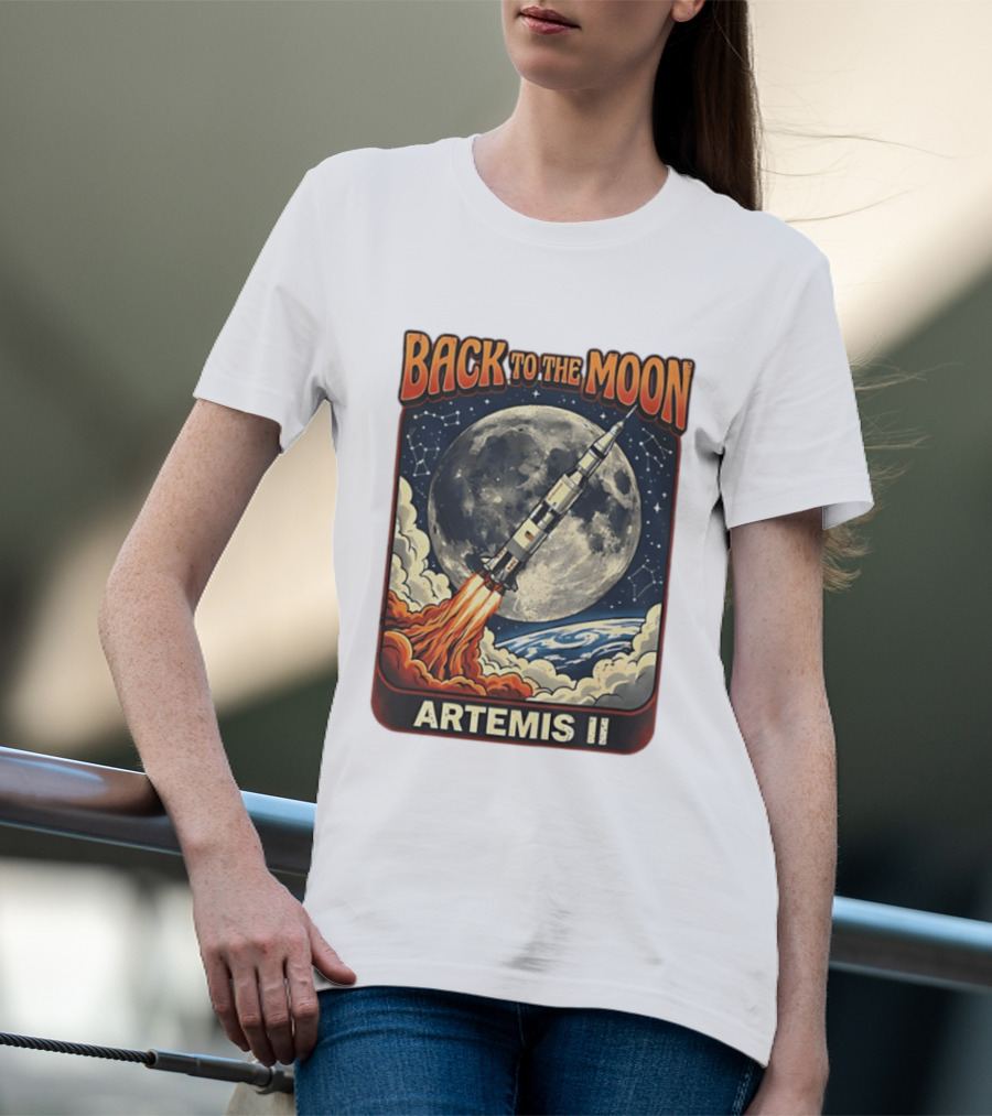 Back To The Moon Artemis II Rocket Launch Space Adventure T-Shirt