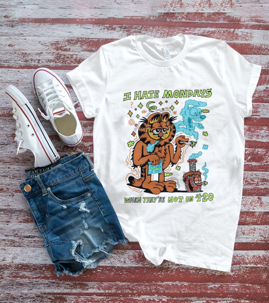 I Hate Mondays Orange Cat When They're Not On 420 Smoking Cartoon T-Shirt