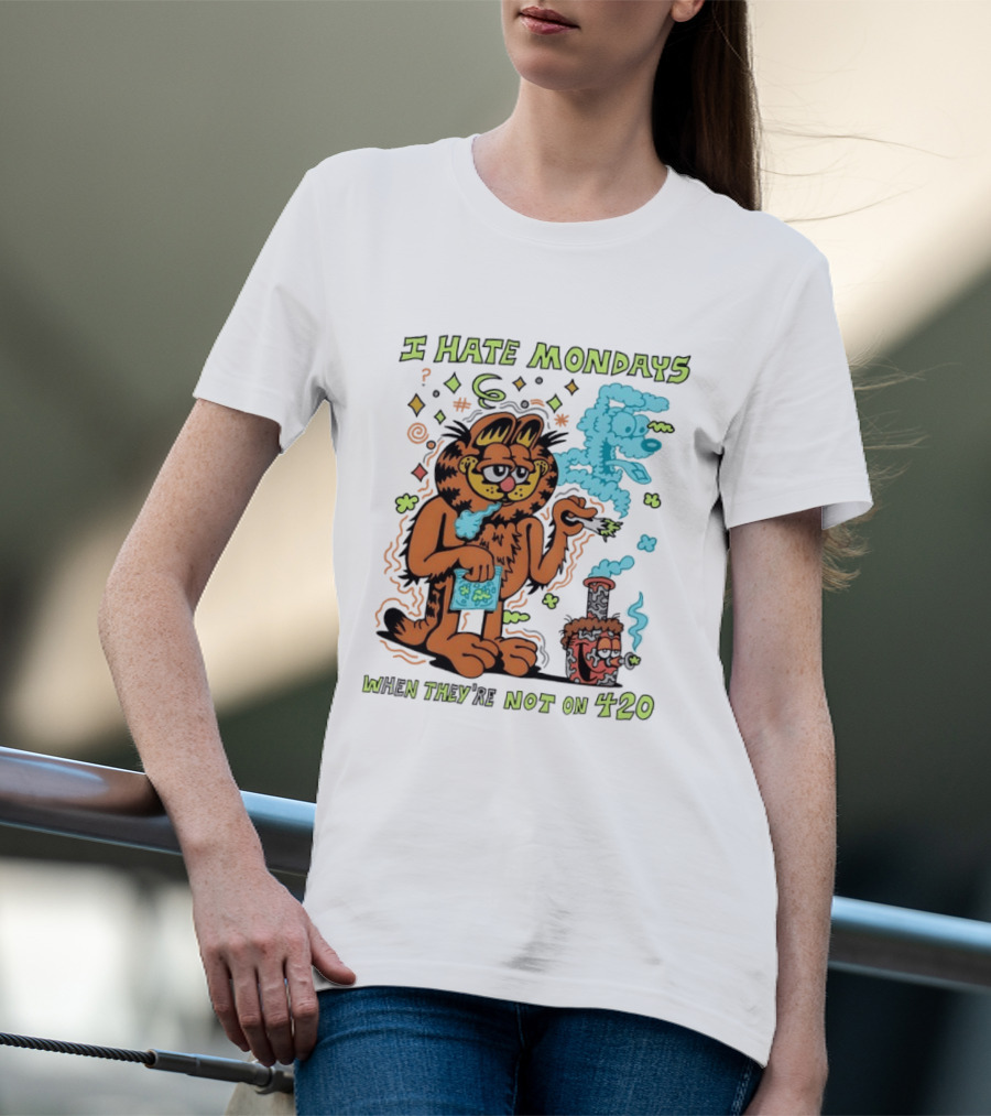 I Hate Mondays Orange Cat When They're Not On 420 Smoking Cartoon T-Shirt