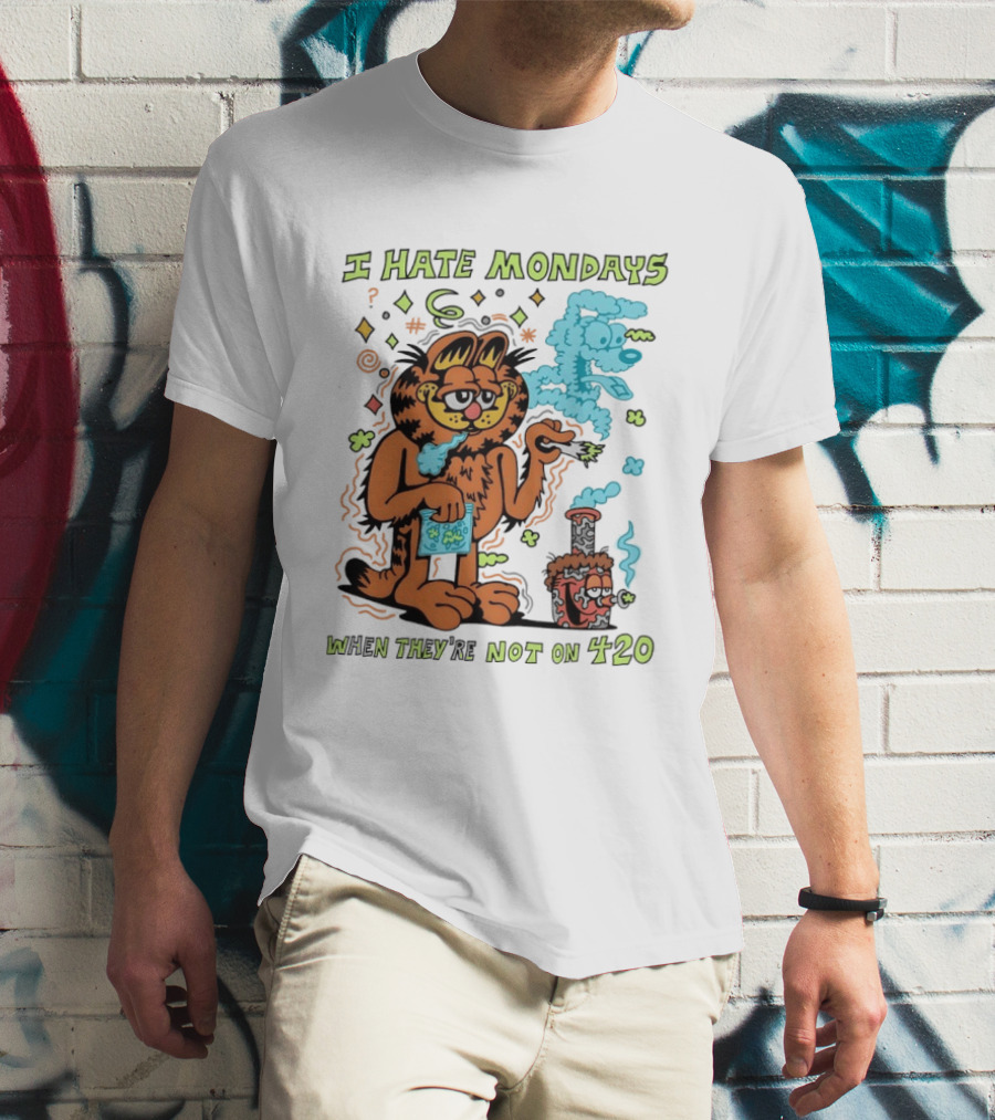 I Hate Mondays Orange Cat When They're Not On 420 Smoking Cartoon T-Shirt