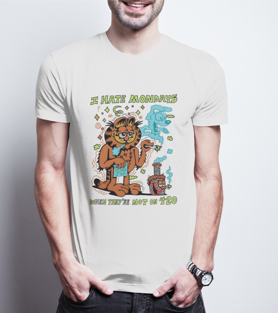 I Hate Mondays Orange Cat When They're Not On 420 Smoking Cartoon T-Shirt