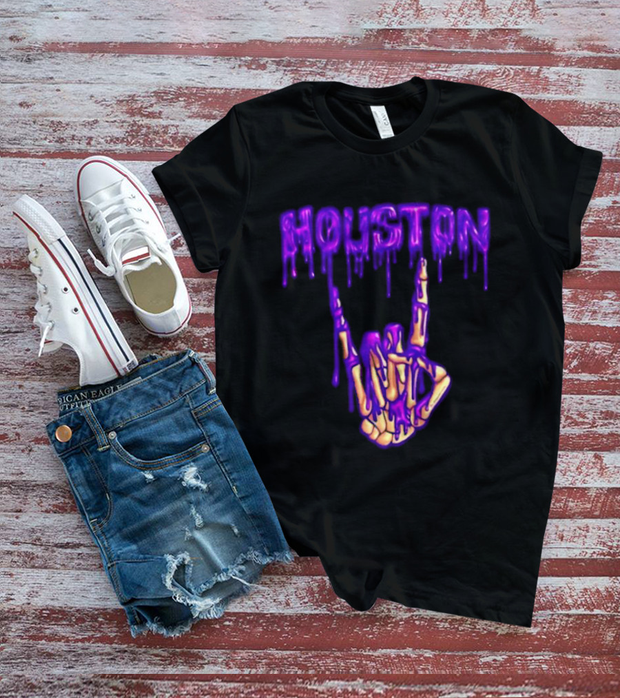 Houston Drip Skeleton Hand Gesture 2026 Purple T-Shirt