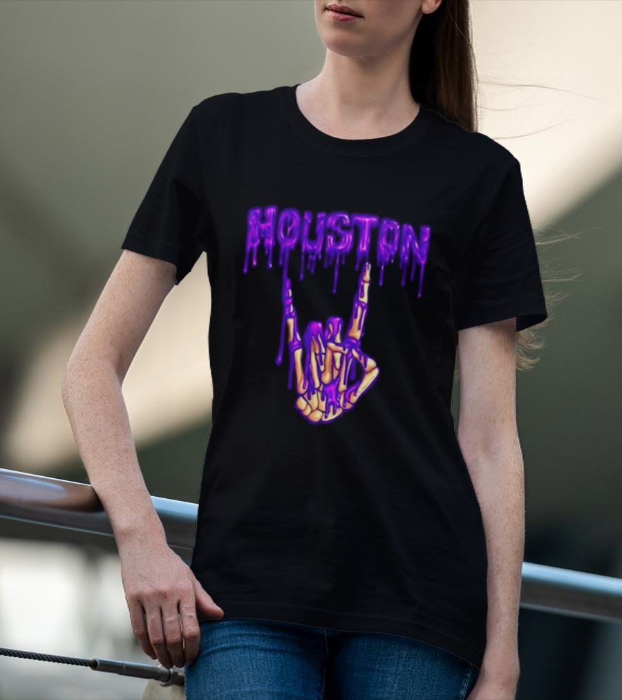 Houston Drip Skeleton Hand Gesture 2026 Purple T-Shirt