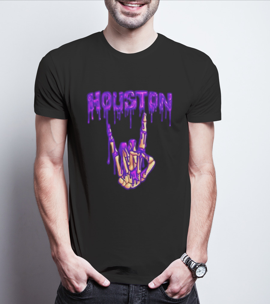 Houston Drip Skeleton Hand Gesture 2026 Purple T-Shirt