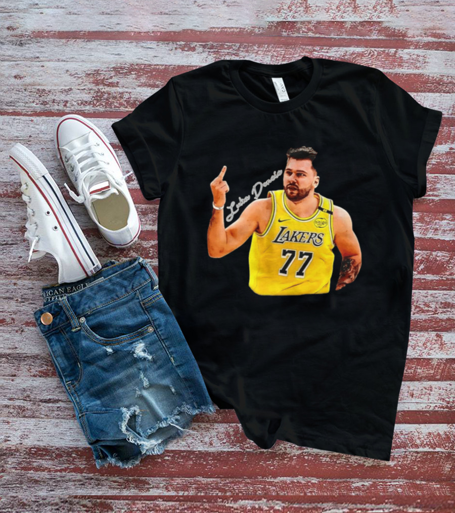 Luka Doncic Lakers 77 Middle Finger Gesture Nike Basketball Jersey T-Shirt