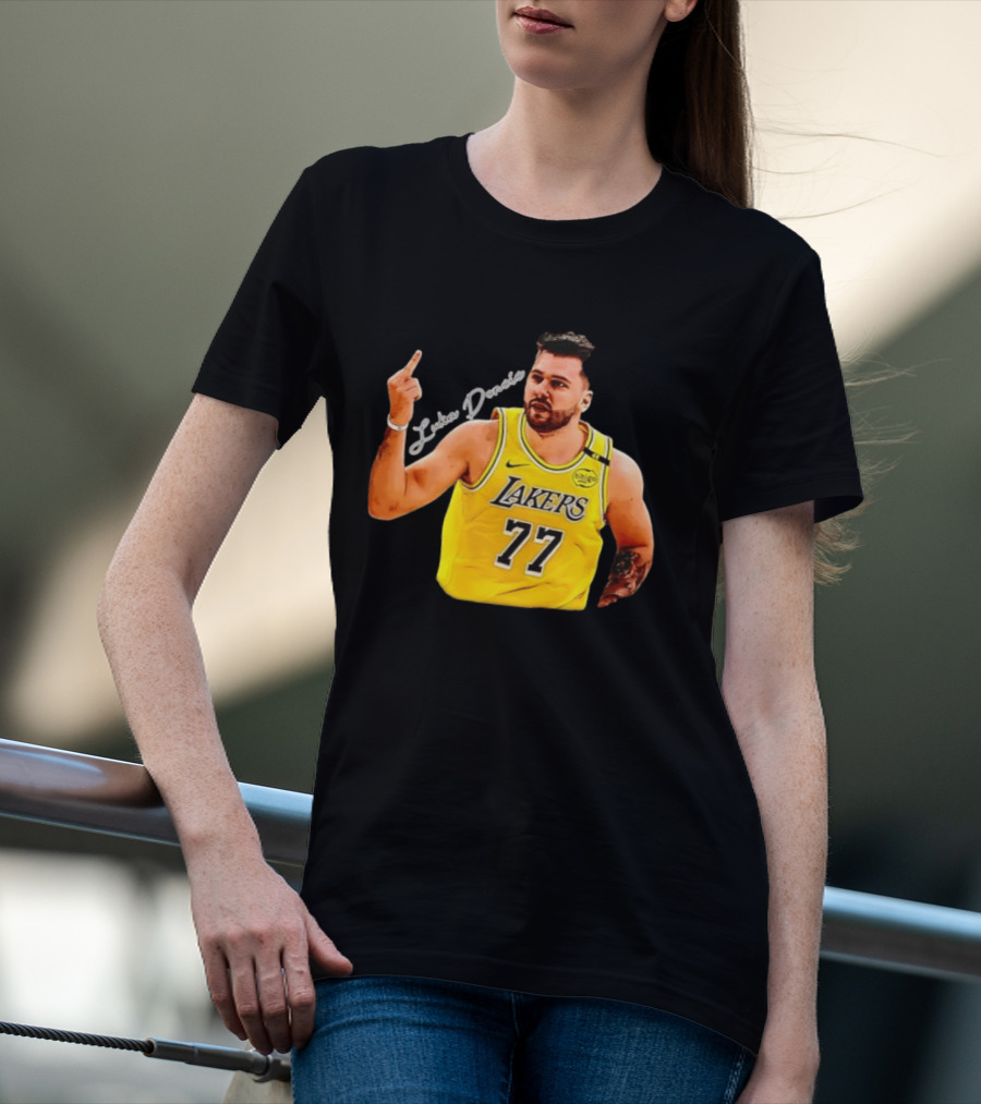 Luka Doncic Lakers 77 Middle Finger Gesture Nike Basketball Jersey T-Shirt
