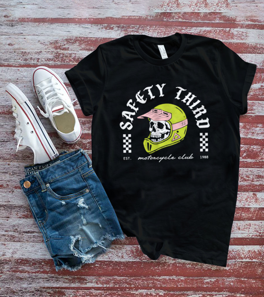 Safety Third Motorcycle Club Skull Helmet Est 1998 T-Shirt