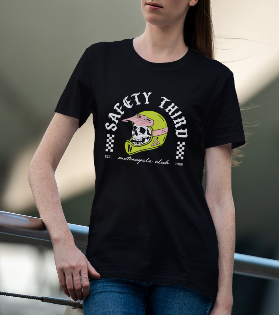 Safety Third Motorcycle Club Skull Helmet Est 1998 T-Shirt