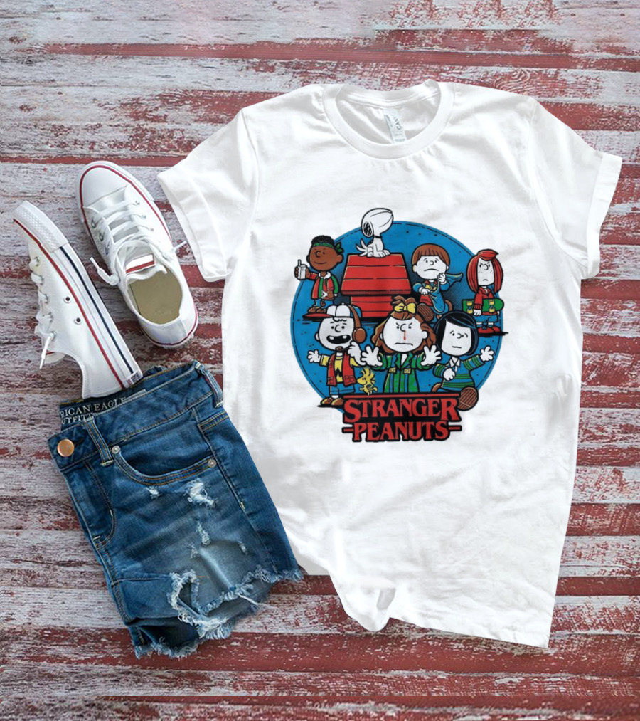 Stranger Peanuts Cartoon Characters Crossover Red Doghouse Blue Circle T-Shirt