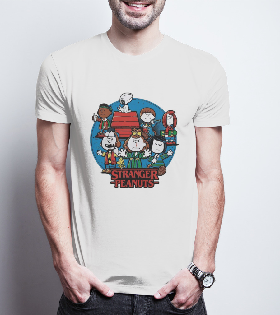 Stranger Peanuts Cartoon Characters Crossover Red Doghouse Blue Circle T-Shirt