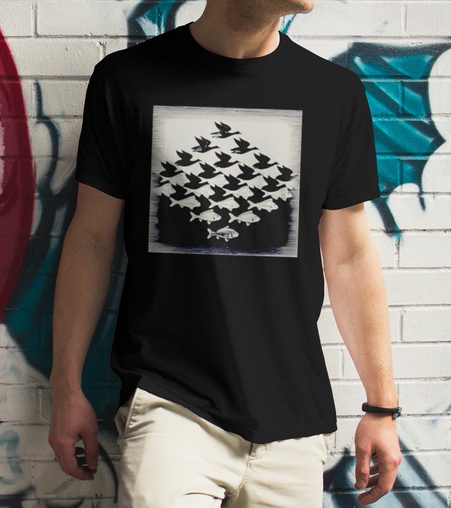 MC Escher Sky And Water Tessellation Optical Illusion T-Shirt