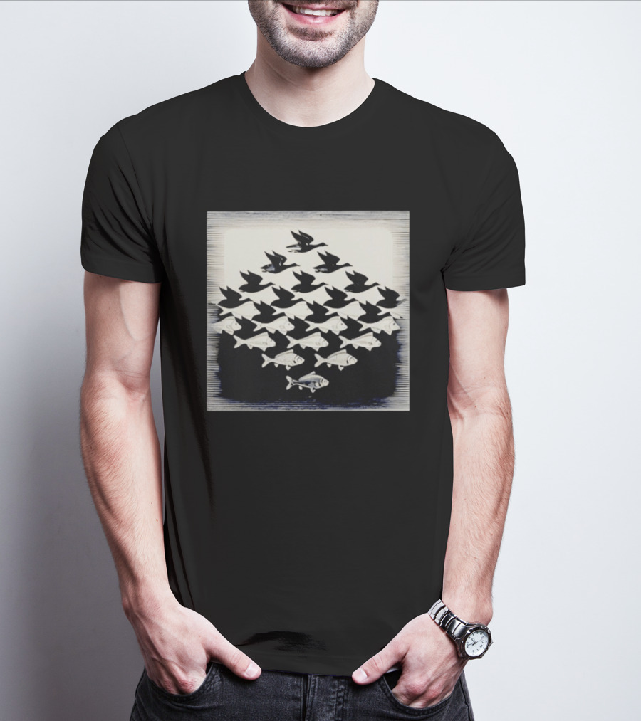 MC Escher Sky And Water Tessellation Optical Illusion T-Shirt