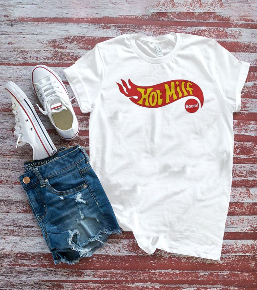 Hot Milf Boom Flame Motif T-Shirt