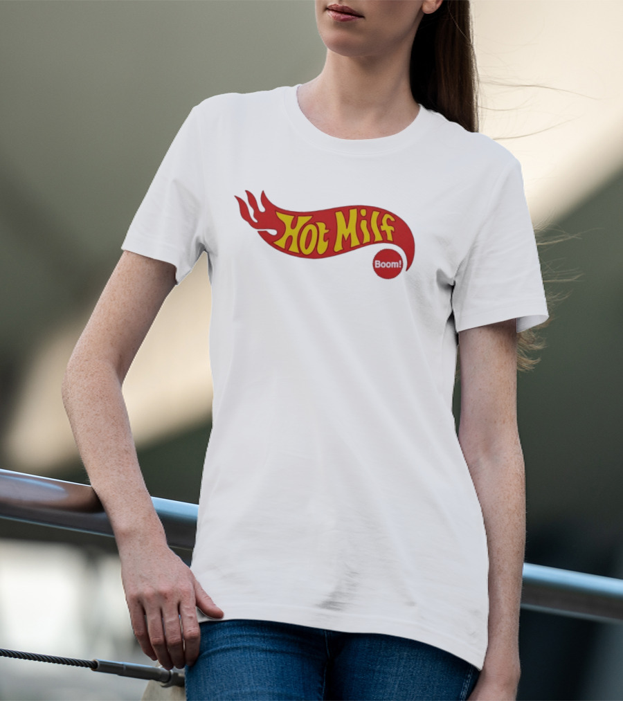 Hot Milf Boom Flame Motif T-Shirt