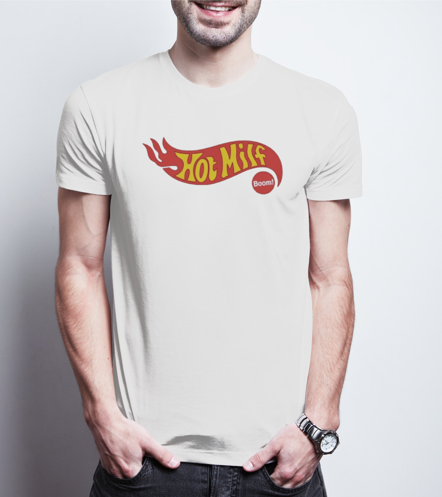 Hot Milf Boom Flame Motif T-Shirt