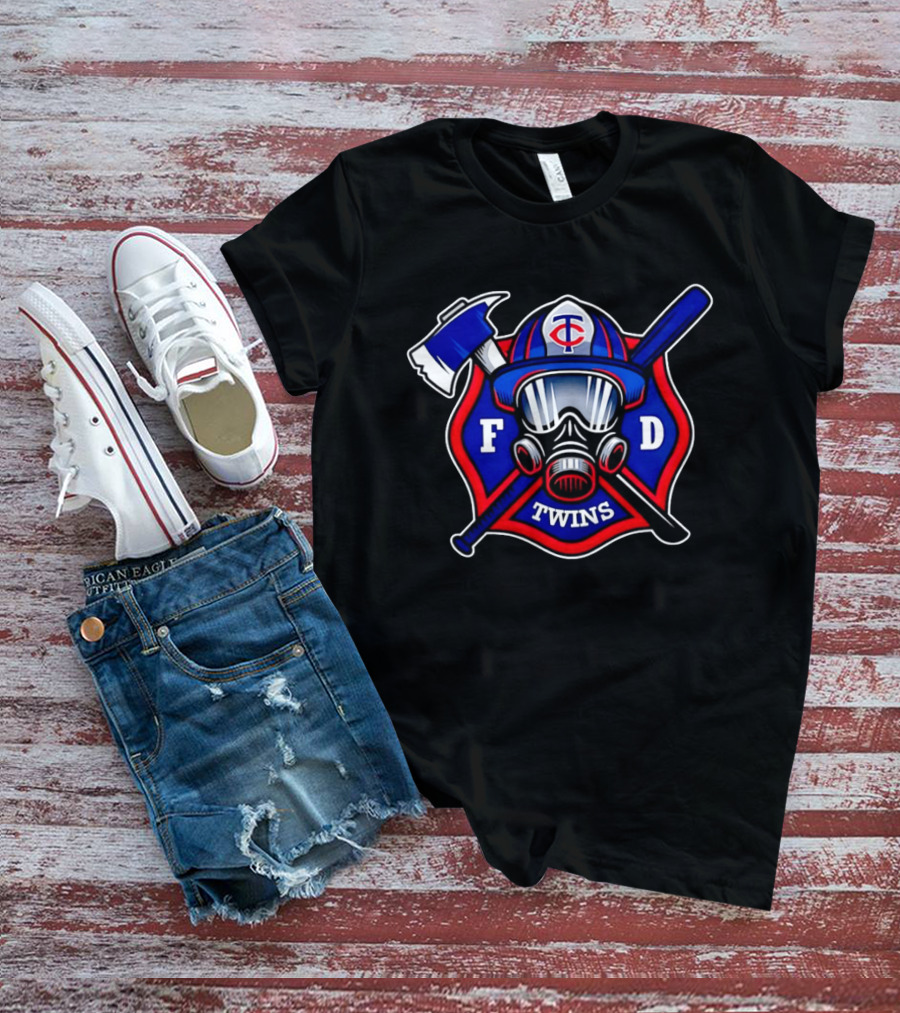 Minnesota Twins FD Firefighters Helmet Axe Baseball Bat T-Shirt
