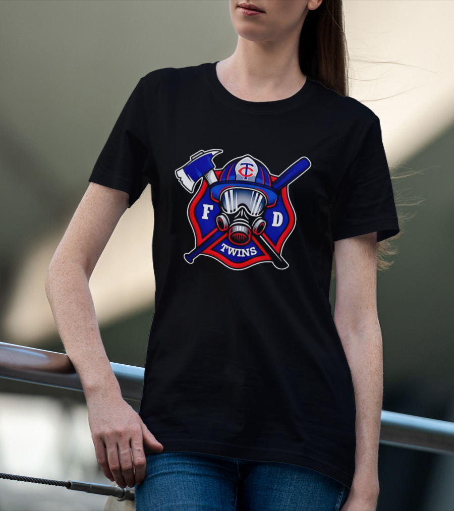 Minnesota Twins FD Firefighters Helmet Axe Baseball Bat T-Shirt