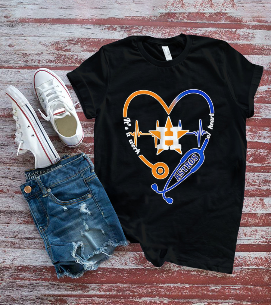 Houston Astros Nurse Heartbeat Stethoscope It's A Work Of Heart MLB T-Shirt