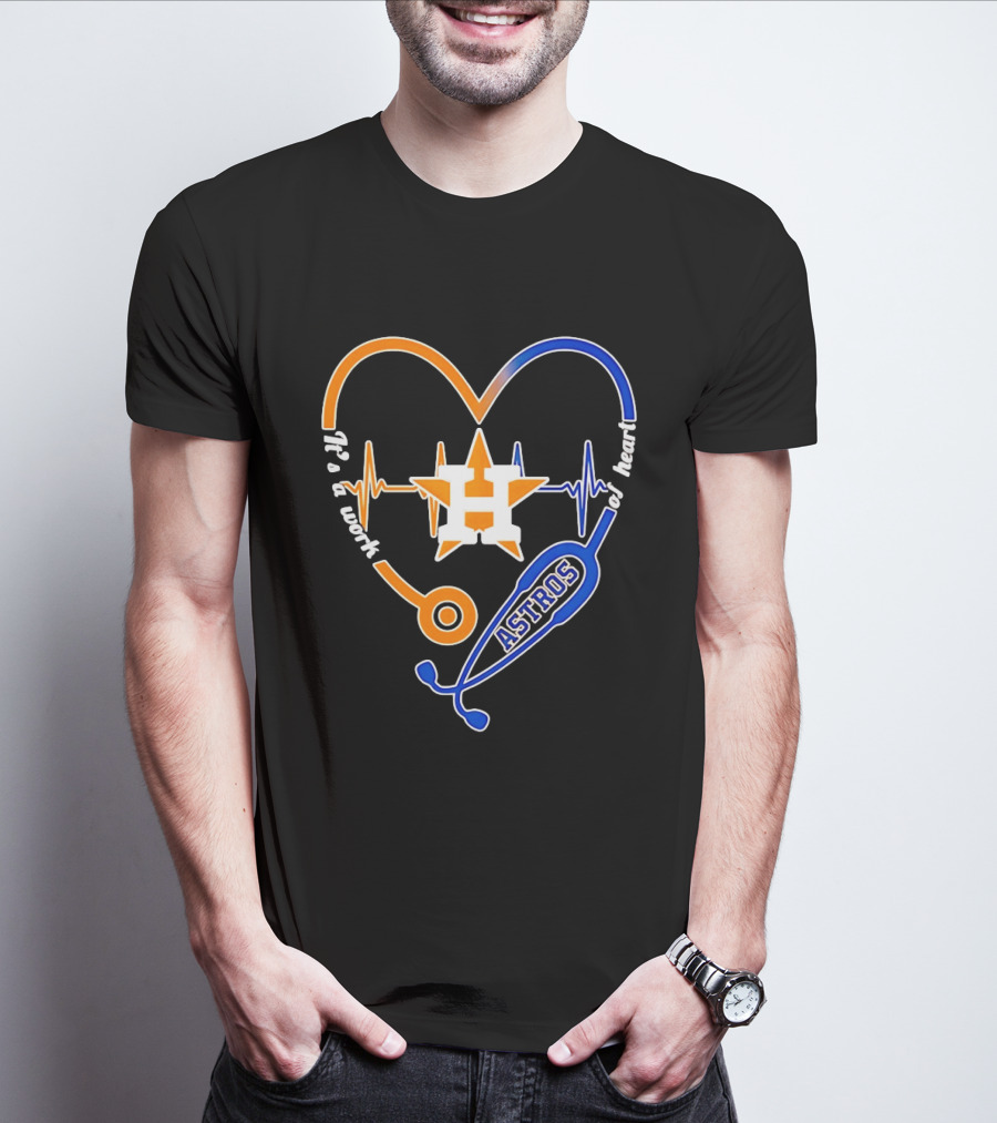 Houston Astros Nurse Heartbeat Stethoscope It's A Work Of Heart MLB T-Shirt
