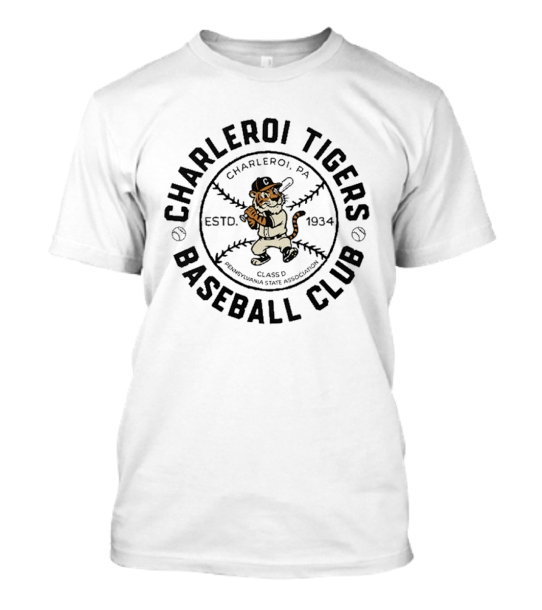 Charleroi Tigers Baseball Club Charleroi PA Estd 1934 Class D Pennsylvania State Association T-Shirt