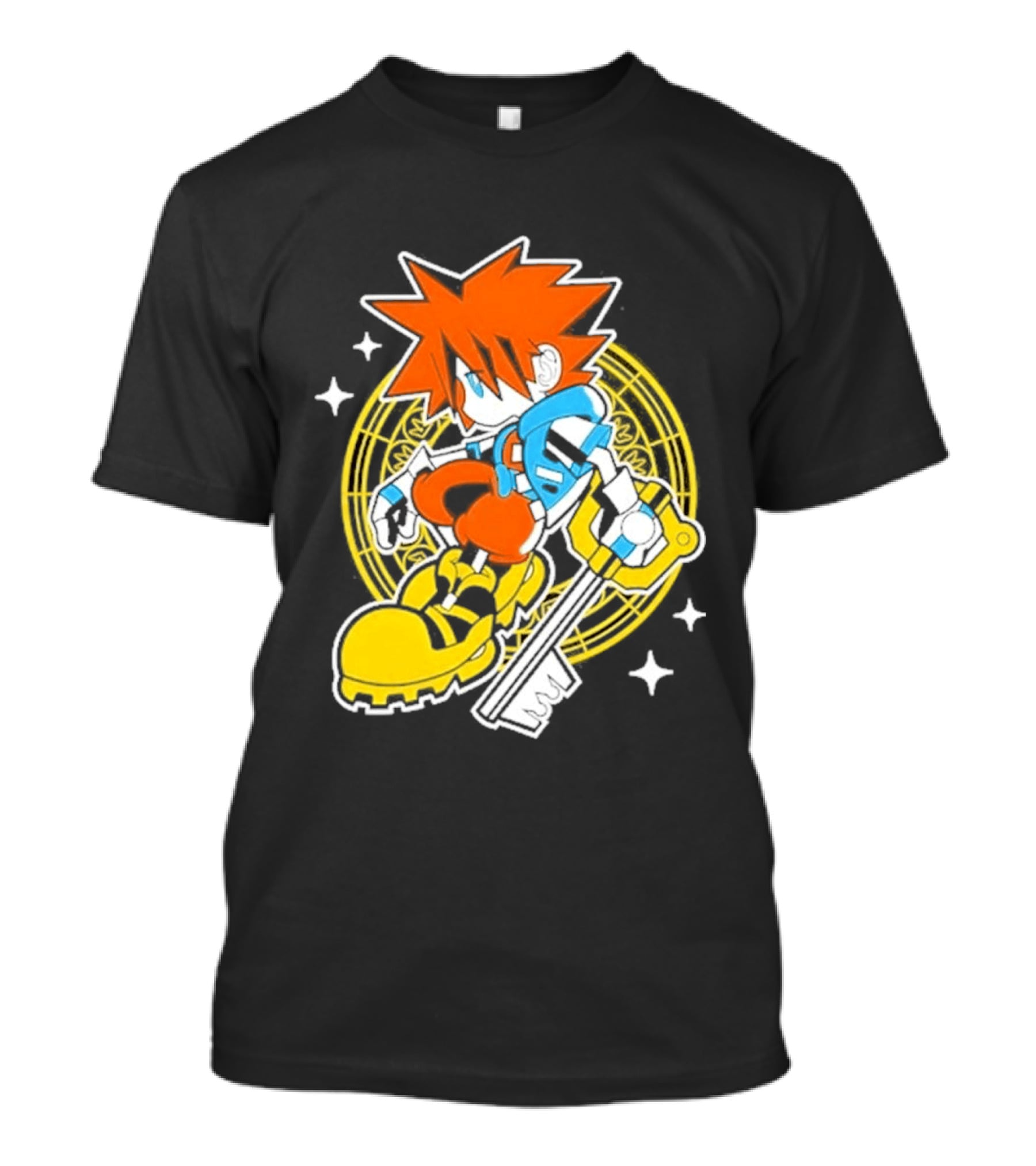 Sora Keyblade Cartoon Character With Bold Colors And Magic Circle T-Shirt