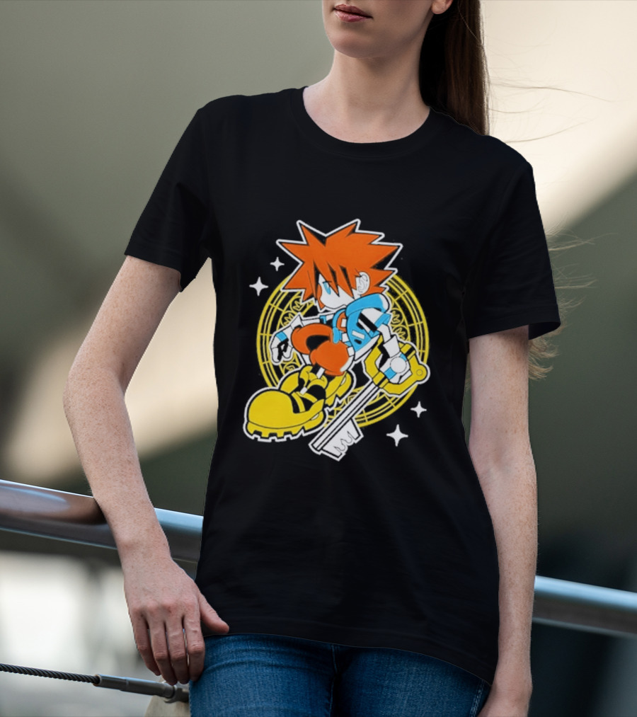 Sora Keyblade Cartoon Character With Bold Colors And Magic Circle T-Shirt