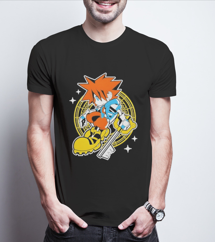 Sora Keyblade Cartoon Character With Bold Colors And Magic Circle T-Shirt