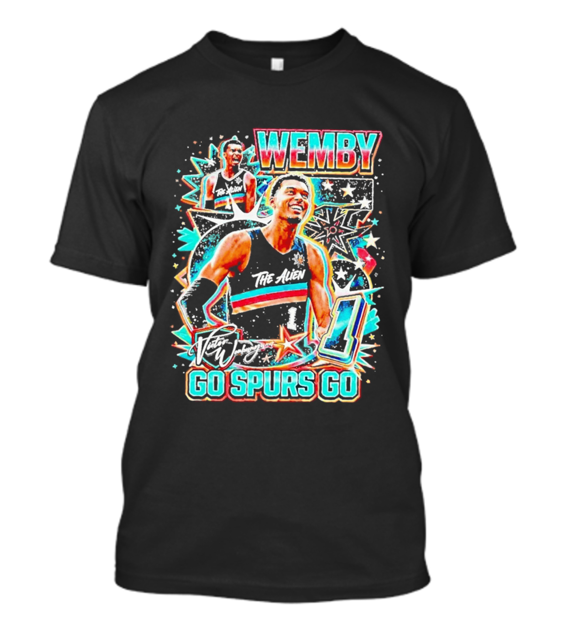 Wemby The Alien Go Spurs Go 90s Bootleg Retro Stars Number One T-Shirt