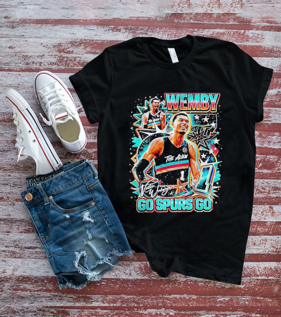 Wemby The Alien Go Spurs Go 90s Bootleg Retro Stars Number One T-Shirt