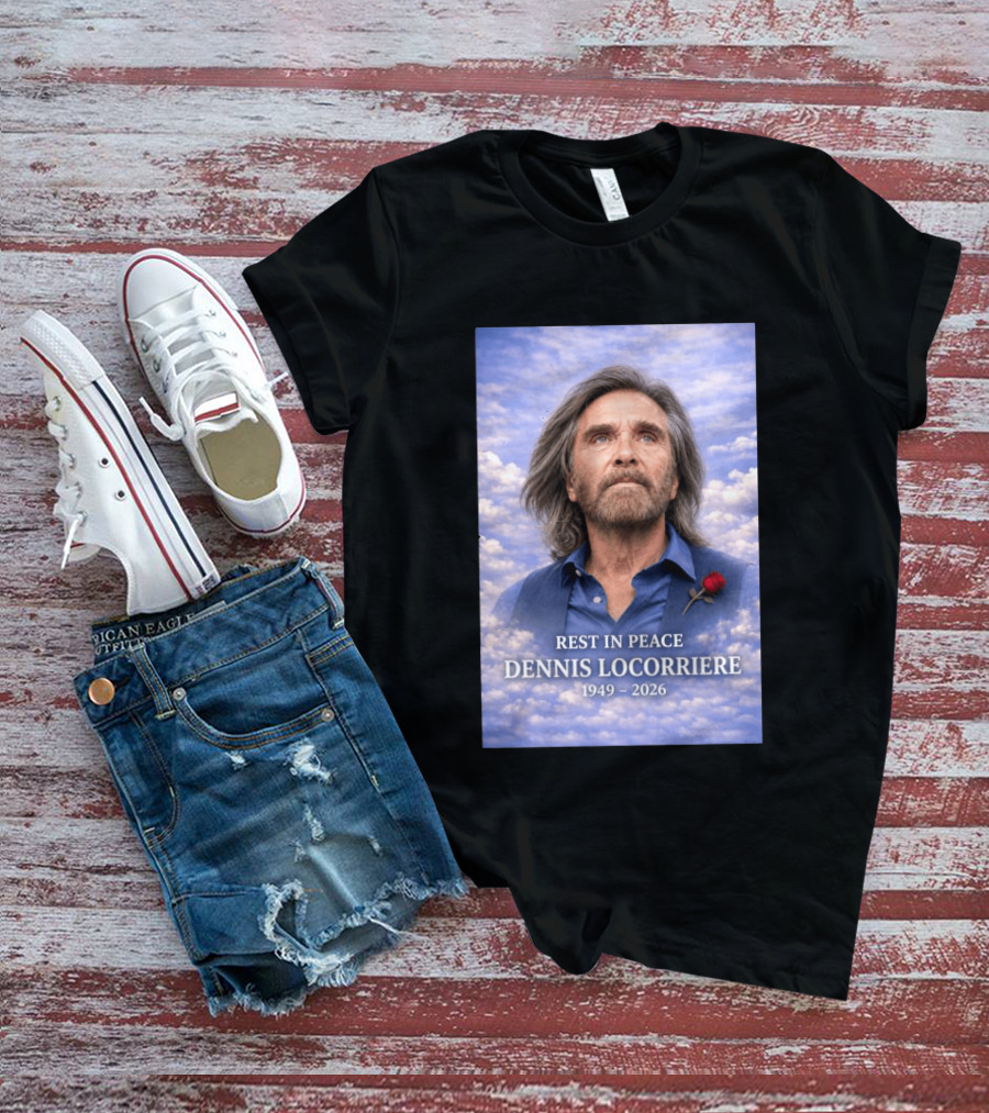 Rest In Peace Dennis Locorriere 1949 2026 Memorial Tribute With Rose And Clouds T-Shirt