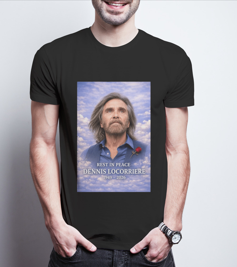 Rest In Peace Dennis Locorriere 1949 2026 Memorial Tribute With Rose And Clouds T-Shirt
