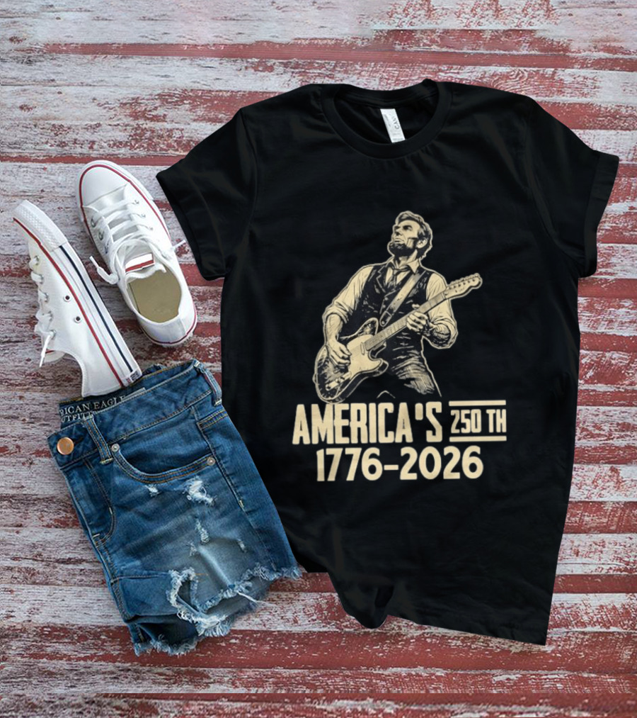 Abraham Lincoln Rocks Guitar America's 250th 1776 2026 T-Shirt