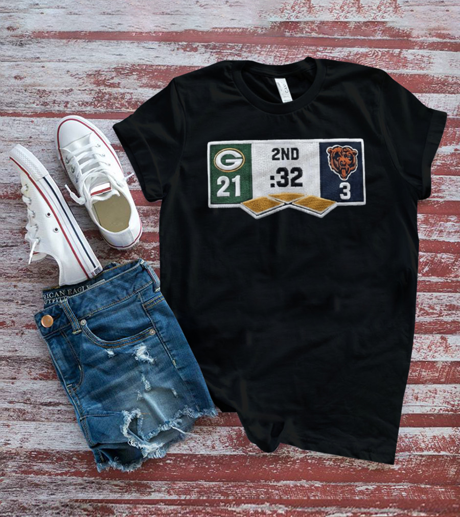 Packers 21 Bears 3 Second Quarter Scoreboard Patch T-Shirt