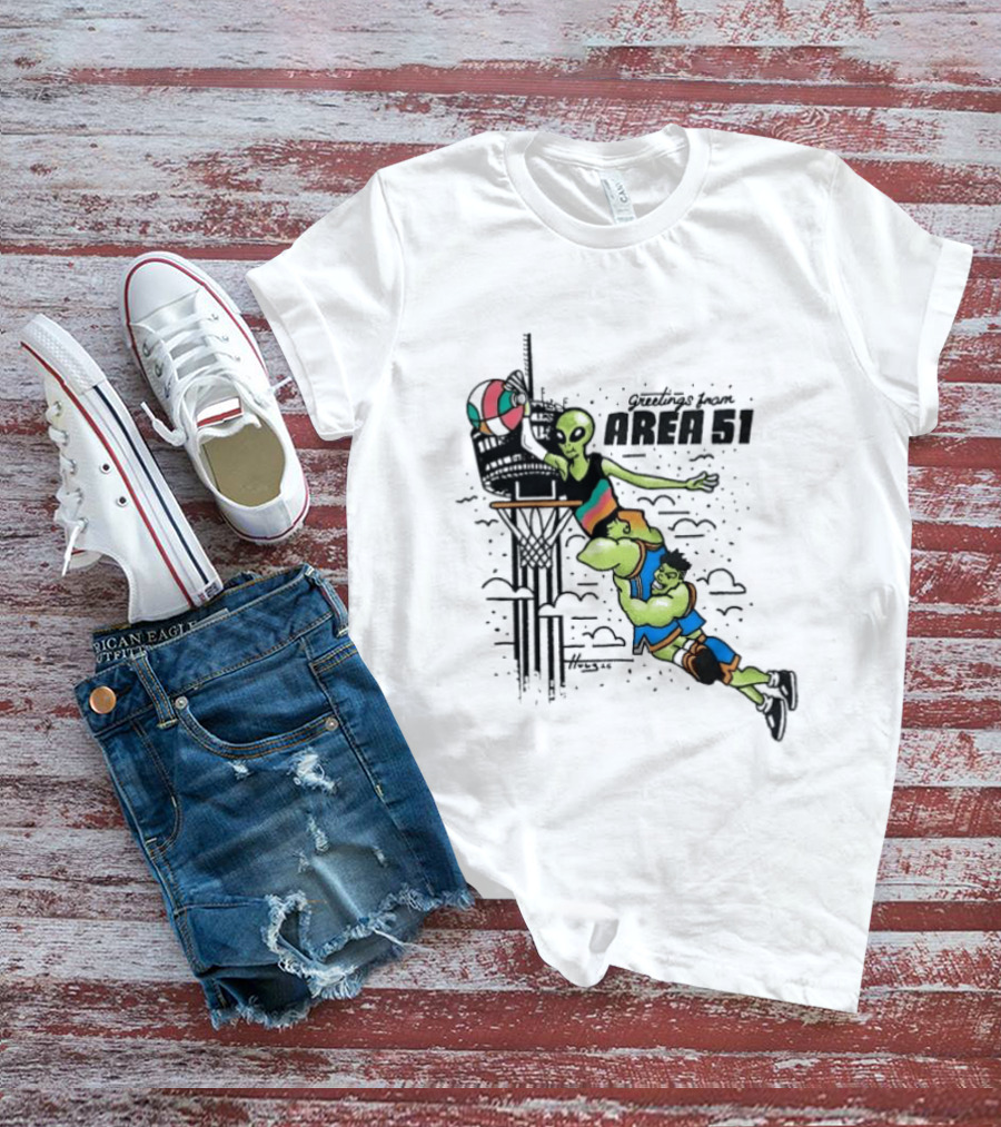 Victor Wembanyama Alien Greetings From Area 51 Basketball Dunk Scene T-Shirt
